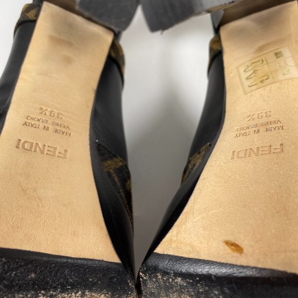 FENDI Brown Zucca Peep Toe Pumps - Picture 8 of 11